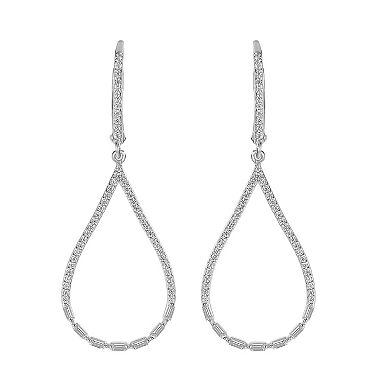 Judy Crowell Sterling Silver Open Teardrop CZ Leverback Drop Earrings