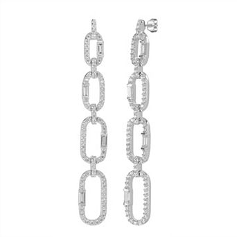 Judy Crowell Sterling Silver 4 Graduated Open Link CZ Drop Earrings