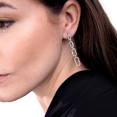 Judy Crowell Sterling Silver 4 Graduated Open Link CZ Drop Earrings