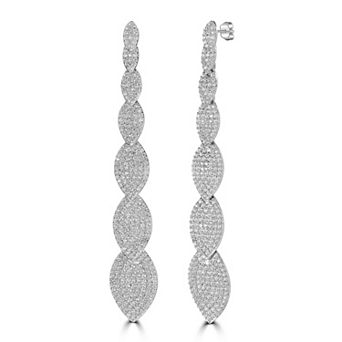 Judy Crowell Sterling Silver Graduated Marquis CZ Drop Earrings