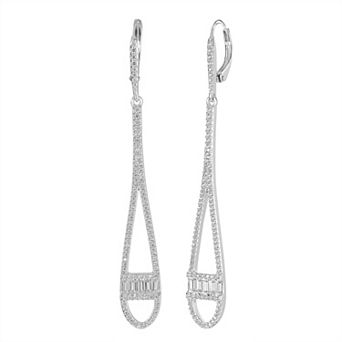 Judy Crowell Sterling Silver Long Teardrop CZ Leverback Earrings