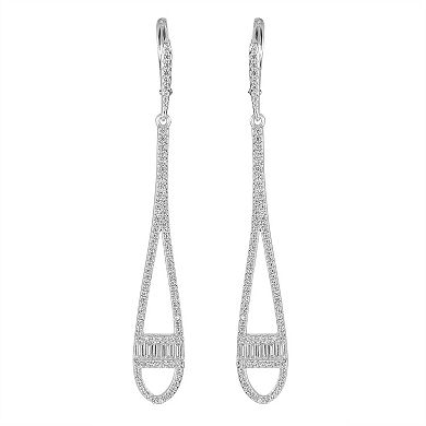 Judy Crowell Sterling Silver Long Teardrop CZ Leverback Earrings