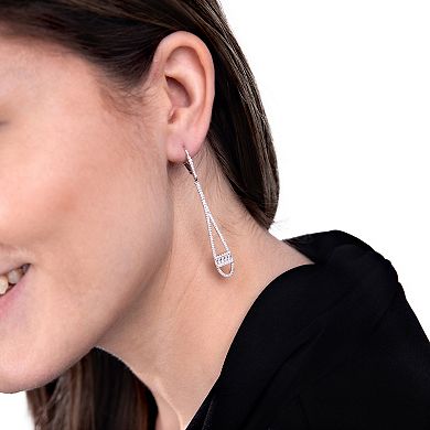 Judy Crowell Sterling Silver Long Teardrop CZ Leverback Earrings