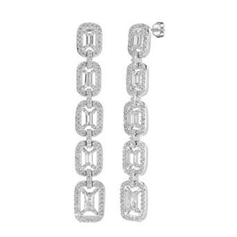 Judy Crowell Sterling Silver Emerald Cut CZ Link Drop Earrings