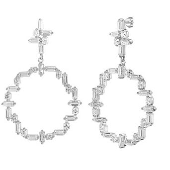 Judy Crowell Sterling Silver Open Circle CZ Drop Earrings