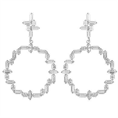 Judy Crowell Sterling Silver Open Circle CZ Drop Earrings