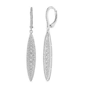 Judy Crowell Sterling Silver Long Marquis CZ Leverback Drop Earrings