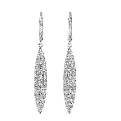 Judy Crowell Sterling Silver Long Marquis CZ Leverback Drop Earrings