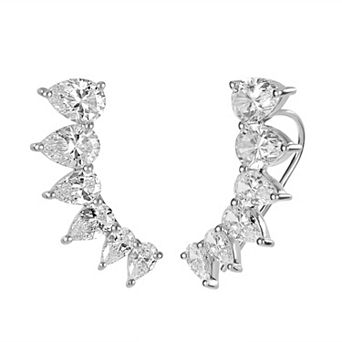 Judy Crowell Sterling Silver Graduated CZ Crawler Earrings