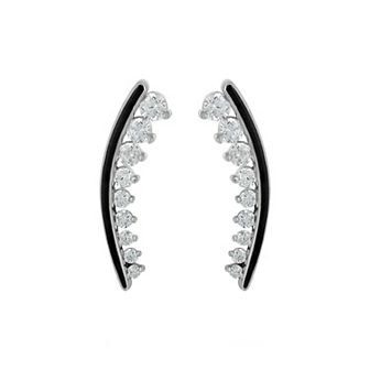 Judy Crowell Sterling Silver and Black Enamel Cubic Zirconia Crawler Earrings