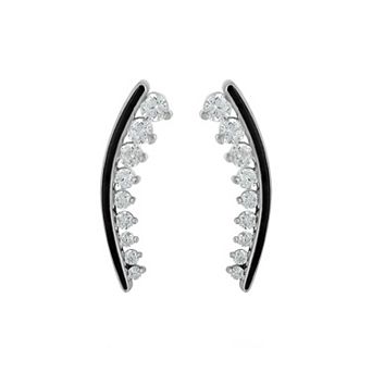 Judy Crowell Sterling Silver and Black Enamel Cubic Zirconia Crawler Earrings