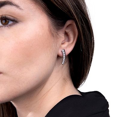 Judy Crowell Sterling Silver and Black Enamel Cubic Zirconia Crawler Earrings