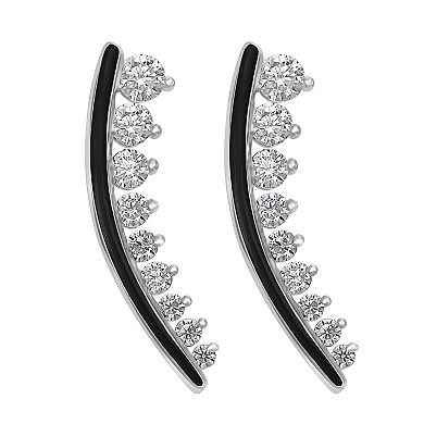 Judy Crowell Sterling Silver and Black Enamel Cubic Zirconia Crawler Earrings