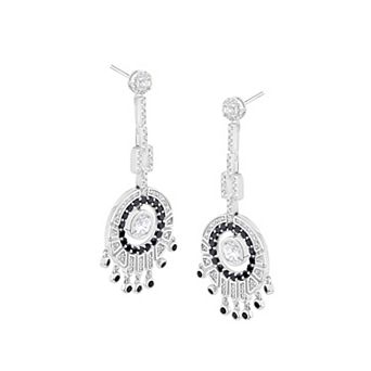 Judy Crowell Sterling Silver White & Black CZ Round Drop Dangle Earrings