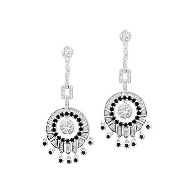 Judy Crowell Sterling Silver White & Black CZ Round Drop Dangle Earrings