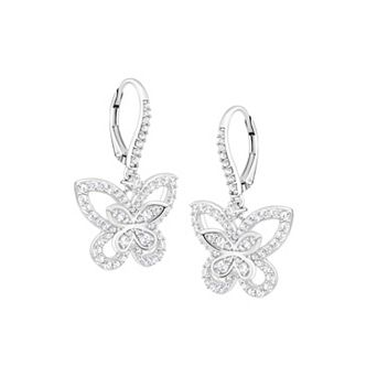 Judy Crowell Sterling Silver CZ Butterfly Leverback Drop Earrings
