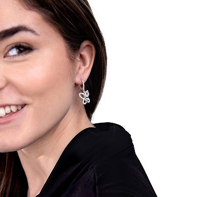 Judy Crowell Sterling Silver CZ Butterfly Leverback Drop Earrings