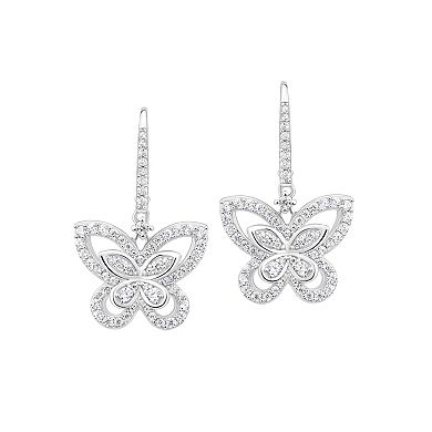 Judy Crowell Sterling Silver CZ Butterfly Leverback Drop Earrings