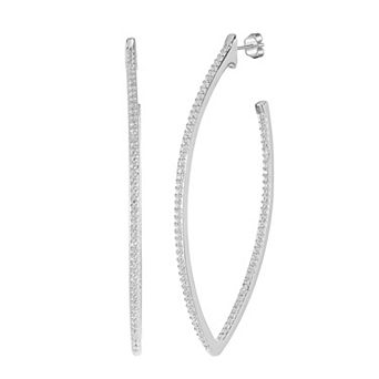 Judy Crowell Sterling Silver Marquis CZ Hoop Earrings