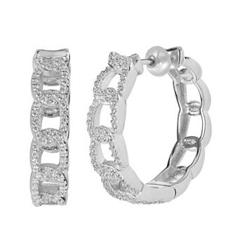 Judy Crowell Sterling Silver Chain Link CZ Hoop Earrings
