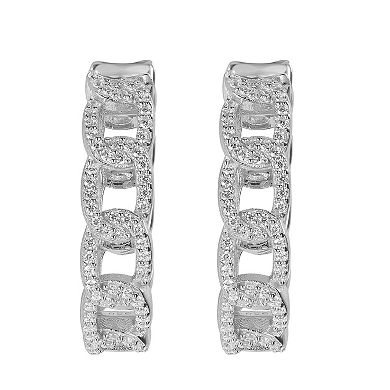 Judy Crowell Sterling Silver Chain Link CZ Hoop Earrings