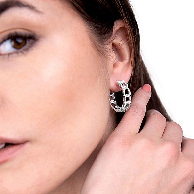 Judy Crowell Sterling Silver Chain Link CZ Hoop Earrings