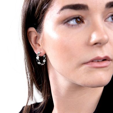 Judy Crowell Sterling Silver CZ Circles Hoop Earrings