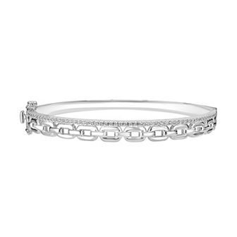 Judy Crowell Sterling Silver Link Two Row CZ Bangle Bracelet