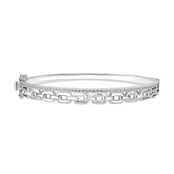 Judy Crowell Sterling Silver Link Two Row CZ Bangle Bracelet