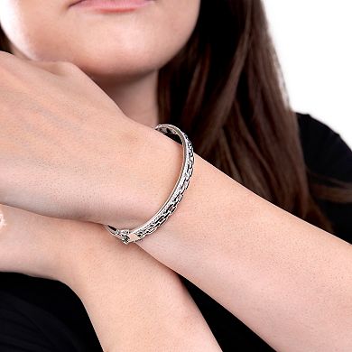 Judy Crowell Sterling Silver Link Two Row CZ Bangle Bracelet