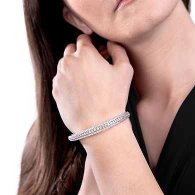 Judy Crowell Sterling Silver Three Row CZ Open Cuff Bracelet