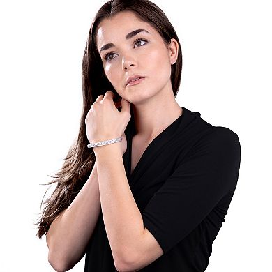 Judy Crowell Sterling Silver Three Row CZ Open Cuff Bracelet