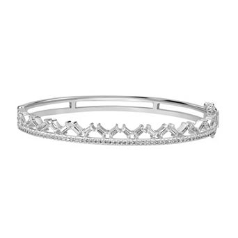 Judy Crowell Sterling Silver Baguette CZ Two Row Bangle Bracelet