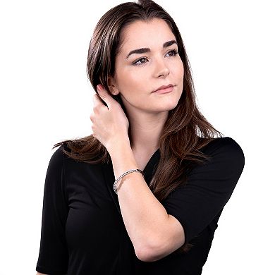 Judy Crowell Sterling Silver Baguette CZ Two Row Bangle Bracelet