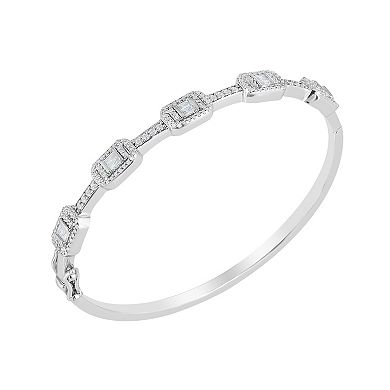 Judy Crowell Sterling Silver Rectangle Station CZ Bangle Bracelet