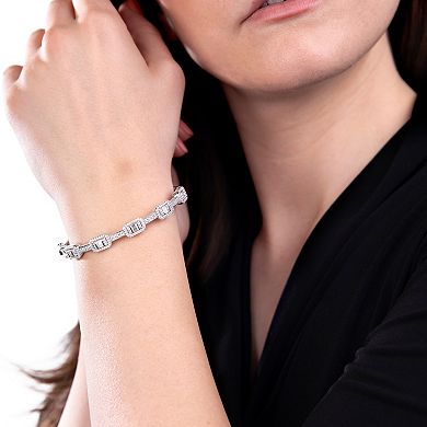 Judy Crowell Sterling Silver Rectangle Station CZ Bangle Bracelet