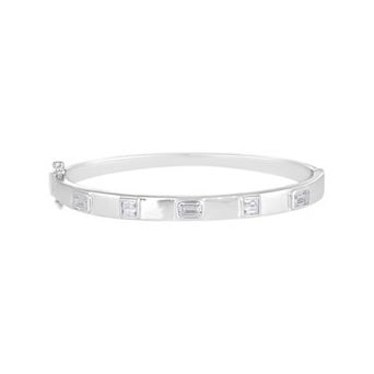 Judy Crowell Sterling Silver Square Bezel CZ Bangle Bracelet