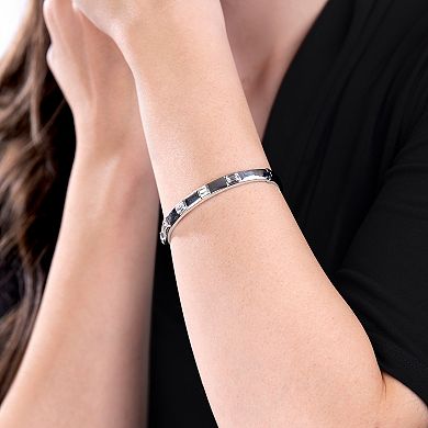Judy Crowell Sterling Silver Square Bezel CZ Bangle Bracelet