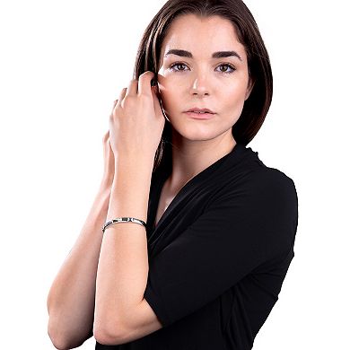 Judy Crowell Sterling Silver Square Bezel CZ Bangle Bracelet