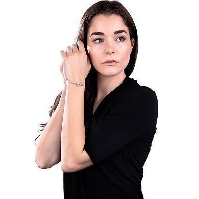 Judy Crowell Sterling Silver Pear Cut CZ Bypass Bangle Bracelet