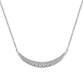 Judy Crowell Sterling Silver Curved CZ Bar Necklace