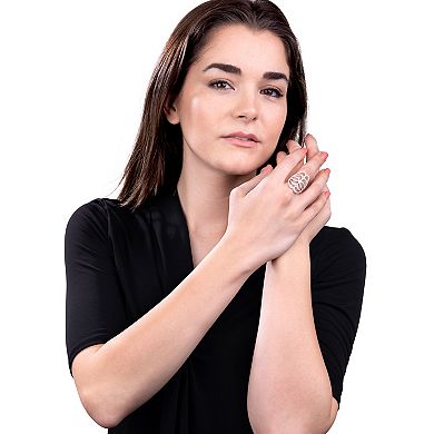 Judy Crowell Sterling Silver Multi Row CZ Wave Ring