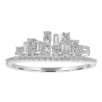 Judy Crowell Sterling Silver Multi Shape CZ Crown Ring