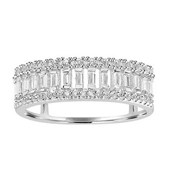 Judy Crowell Sterling Silver Vertical Baguette Cubic Zirconia Band Ring
