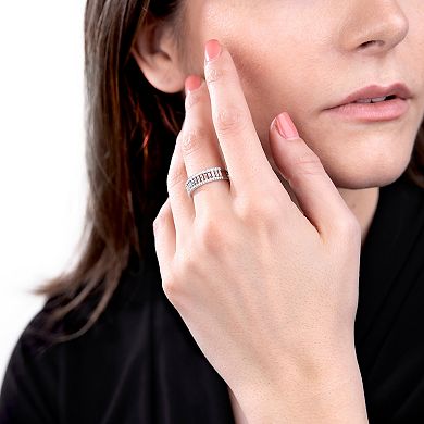 Judy Crowell Sterling Silver Vertical Baguette Cubic Zirconia Band Ring