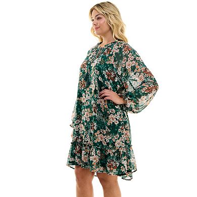 Plus Size Luxology Tie Neck Baby Doll Dress
