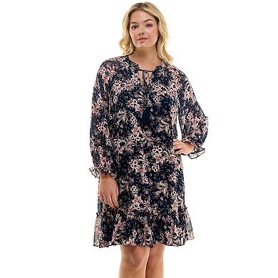 Plus Size Luxology Tie Neck Baby Doll Dress