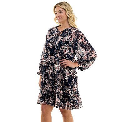 Plus Size Luxology Tie Neck Baby Doll Dress