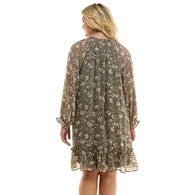 Plus Size Luxology Tie Neck Baby Doll Dress
