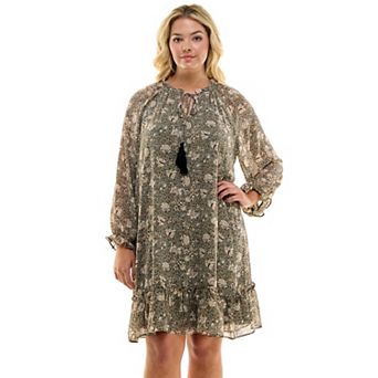 Plus Size Luxology Tie Neck Baby Doll Dress